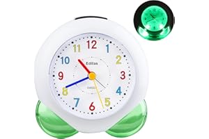 Edillas Réveil Enfants Filles Garcons Analogique sans tic-tac Réveil Lumineux avec Fonction Snooze Facile à Utiliser pour Chambre d'enfant Table de Chevet (Vert-103)