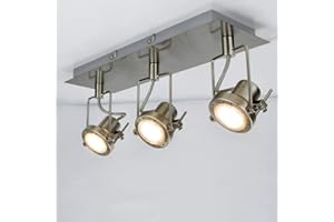 Depuley Modern 3 Way LED Ceiling Light with Square Plate, 3000K Warm White, Swiveling Spotlight, Brushed Nickel Chrome Kitchen Light for Living Room, Bedroom, Kitchen(3xGU10 Bulbs Included)