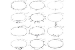 FUNEIA 12 Stücke Fußkettchen für Damen Wasserfest Mehrreihige Fußkette Gold Set Frauen 18K Vergoldet Verstellbaren Sommer Strand Fußschmuck