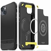 Spigen iPhone 14 / 13 ile Uyumlu MagSafe Kılıf Rugged Armor Mag Fit &Uuml;st D&uuml;zey Koruma Siyah Karbon Kapak - ACS05036 (Spigen TR