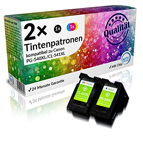 N.T.T.® 2x XL Tintenpatronen kompatibel zu PG-540XL CL-541XL (1 Schwarz , 1 Farbe) mit aktuellstem Chip für Canon PIXMA MG2100 MG2150 MG3100 MG3150 MG3200 MG3250 MG3650 MG4100 MG4200 MG4250 MX375 MX435 MX475 MX515 MX525 MX535 MX455 MX395 InkJet Druckerpatronen kompatibel zu PG-540XL CL-541XL
