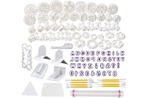 Soleebee 114 Pcs Outils de Modelage Fondant Pour Gâteau De Cuisson Décoration De Sucre Artisanal Outils De Glaçage Plongeur Flocon Set Lettres Coupe-Biscuits Accessoires (114 Pcs)