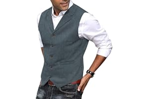 HSLS Mens Vest Casual Soft Wool Tweed Suit Vest Herringbone Waistcoat for Groosmen Best Man