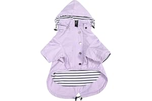 MOREZI Chubasquero para Perros con Cremallera y Botones Reflectantes, Resistente al Viento y a la Lluvia, cordón Ajustable, Capucha Desmontable-Morado-M