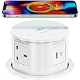 Ohuo Pop up Socket for Kitchen Worktops with Wireless Charger, Kitchen Hidden Sockets with USB, Desk Power Socket for Office Home, 2.2M Power Cord -White