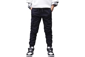 CAMLAKEE Pantalon Cargo Slim Fit Taille Élastiquée pour Garçon