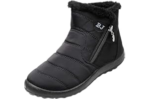 BUZKIK Barfußschuhe Damen Winterschuhe Stiefel Winter Wasserdicht Fellstiefel Breite Füße Anti-Rutsch Damen Stiefeletten Warm Profilsohle Stiefel Winterschuhe Winterstiefel