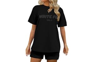 Jayyouu White Fox Tracksuit Women Summer 2 Piece Outfits Trendy Letter Printed Oversized Short Sleeve T-Shirt And Drawstring Shorts Ladies Gym Activewear Y2K Jogger Sweatsuit