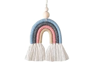 SHIZHENFU Macrame Rainbow Handmade Car Charm Pendant Room Decoration Car Mirror Hanging Ornament Interior Rearview Mirrors Decoration Accessories