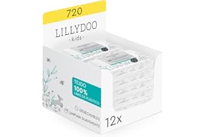 Toallitas húmedas WC LILLYDOO Kids, 720 toallitas (12 x 60), toallitas 100% libres de plástico y desechables, sin perfumes (FSC Mix)