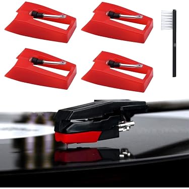 4 Agujas De Repuesto Para Tocadiscos + Cepillo Limpiador - Compatible Con Victrola, ION, Crosley, Lápiz De Rubí