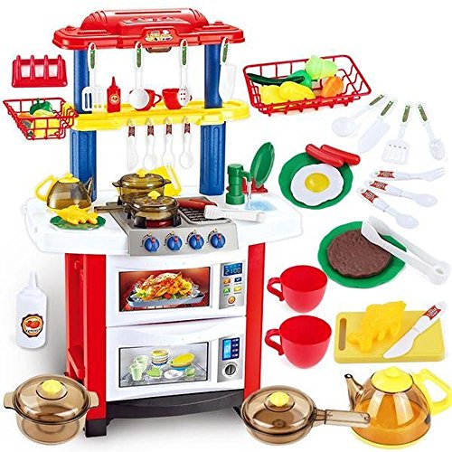 deAO Cocina de Juguete Happy Little Chef Cocinita con Luces, Sonidos, Funciones de Agua Real y Accesorios Incluidos