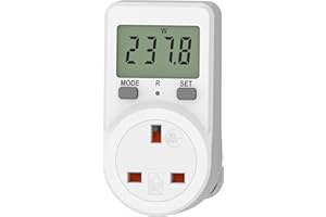 AWOOTSV Electricity Usage Monitor Power Meter Plug Energy Monitor Plug Meter UK Energy Cost Meter 5 Modes, Socket Power Monitors Power Consumption Meter Electricity Usage Consumption KWH Amp Volt Watt Meter