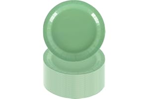 CEILIWEN Confezione da 100 piatti di carta verde salvia, 18 cm, rotondi, in tinta unita, per feste, compleanni, matrimoni, feste in giardino, per catering ed eventi (verde salvia, 17,8 cm)