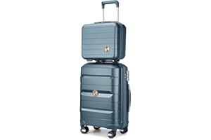 Sea choice Luggage Set of 2 20" 14" Cabin Carry on Suitcase Lightweight Polypropylene Hard Shell Travel Trolley Case with YKK Zipper 8 Spinner Wheels (Teal Blue)