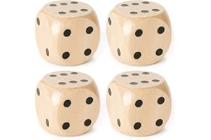 DHSBGWSX Dadi in Legno Massiccio - Set di 4 Pezzi per Giochi da Tavolo, a Sei Lati con Punti