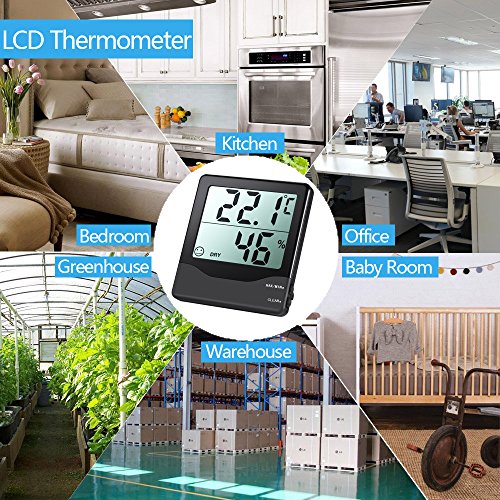 Amir Hygrometer Thermometer, Hygrometer Digital, Indoor Digitales Thermo-Hygrometer Luftfeuchtigkeit Messer Thermometer Hygrometer mit Min/Max und LCD Schirm für Schlafzimmer, Büro, Wohnzimmer, usw.(Schwarz) - 6