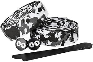 URBAN ZWEIRAD Cinta para manillar de bicicleta resistente al desgarre, incl. tapas laterales y bandas adhesivas - Extremadamente antideslizante y fácil de colocar (camo negro/blanco, elástico)