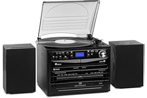 Auna Vinyl Record Player, Vinyl Records Turntable Record Players for Vinyl w/Speakers, Bluetooth Home Audio Record Players, Retro Vintage USB & CD Turntable, AUX, Speakers Stereo Systems w/DAB Radio