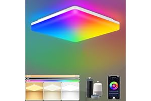 LEZOE 24W Smart LED Deckenleuchte Dimmbar RGB Farbwechsel, 2400LM 2.4GHZ WLAN Led Deckenlampe Steuerbar mit Fernsteuerung via APP, IP54 Lampe Für Wohnzimmer Kompatibel mit Alexa und Google Assistant