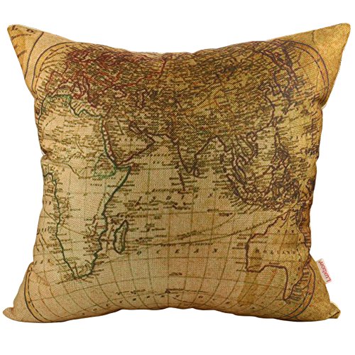 Luxbon 2 stk. Vintage Weltkarte (östliche & westliche Halbkugel) Leinen Kissenbezug Lendenkissen Sofakissen Pillowcase Cafe Auto Haus Deko 18 “ x 18 “ - 4