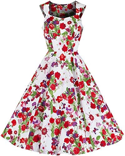 Pretty Kitty Fashion White Red Floral Butterfly Rockabilly Swing Dress