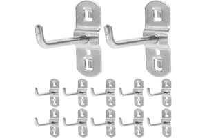 VILLCASE 12Pcs Metal Pegboard Hooks, Square Hole Tool Board Hooks, Silver Display Rack Peg for Garage Storage and Shop Organization