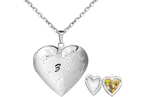 AMATOLOVE Heart Butterfly Locket Necklace for Pictures Women Girls Initial Letter A-Z Photo Lockets Necklaces Birthday Anniversary Jewellery Thank You Gift