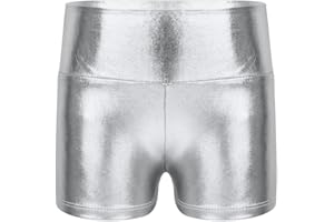 FEESHOW Kids Girls Shiny Metallic Gymnastic Dance Booty Shorts Sports Workout Bottoms Hip Hop Jazz Dance Costume Activewear