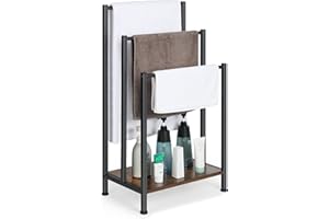 YBING Toallero Independiente, Soporte para Mantas de 3 Niveles con Estante de Madera Marrón Rústico, Edredón con Patas Antideslizantes para Sala de Estar, Almacenamiento en Baño, 43.4CM x 27.9CM x 82CM