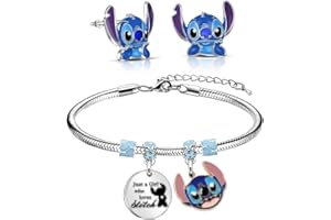 ATOWORLD Stitch Bracelet for Girls Kids Women Jewellery Cute Bracelets Girls Christmas Gifts Stitch Earrings for Girls Teenage Friendship Bracelets for Girls Kids Stud Earrings Friend Bracelet Birthday Cartoon