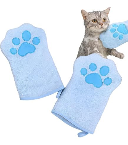 KUEIOX Fellpflege-Handschuh & Schnell Trocknendes Hundebadetuch – Blau, Für Haustiere