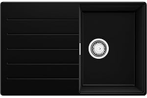 PRIMAGRAN Evier Cuisine en Granit Noir 78x50cm, Lavabo 1 bac + Kit de Vidage, Évier à Encastrer al mueble 45cm - Copenhague