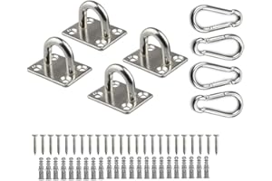 ASTARFAVOR Gancho de Techo,4 piezas Gancho de pared,Placa de ojo de acero inoxidable M5 ,Accesorio de Techo,Placa de Cubierta de acero inoxidable,Con 4 mosquetones Hamaca Columpio para aparejos de barcos