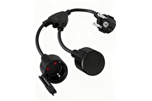 DKTYGER Schutzkontakt Verlängerungskabel, Doppelstecker für Steckdose, Stromkabel Verlängerung (250V/16A) für Zuhause, Büro, Außenbereich, Schwarz