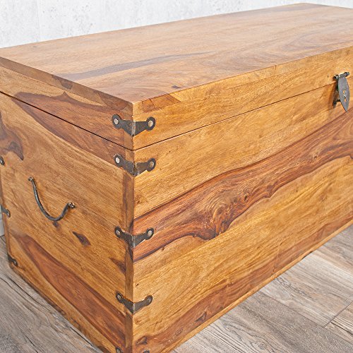 Massivholz Truhe TARUN 102cm Stone Akazie Holztruhe Holzkiste Couchtisch - 3