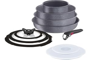 Lagostina Ingenio Mineralis Eco Set Padelle Antiaderenti in Alluminio 100% Riciclato, Adatto all’Induzione, 10 Pezzi, Casseruola 16cm, Padella 28cm, Tegame 24cm, Wok 26cm, 5 Coperchi e Manico