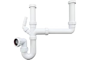 PlumbEZ Double Bowl Sink Waste Kit and Half Bowl Trap Kit - Multi-Fit 1.1/2" 40mm Double Bowl P Trap Kit with Washing Machine Waste Splitter, Sink Waste Kit BS EN 247-1:2002 75mm Water Seal