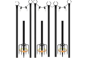 Agrdeed 4 Pack String Light Poles, 10Ft Metal Poles with Fork, Outside Light Pole Lighting Hanging Post Festoon Poles for Garden, Patio, Deck, Backyard, Party