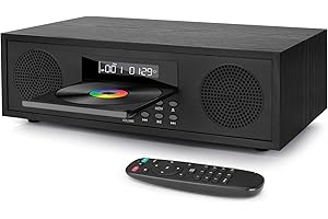 JOVELL Kompaktanlage mit CD, Micro-HiFi-Anlage mit CD-Player 2x20W Lautsprechersystem, Mini-Stereoanlage mit UKW-Radio, Bluetooth, Aux-Eingang, USB-Eingang, HiFi-Anlage mit Audio-Ausgang (Retro-Holzmaserung)