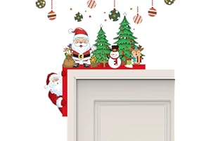 KASESSS Drewniane dekoracje na drzwi świąteczne, dekoracje świąteczne drewniane drzwi wejściowe, Boże Narodzenie dekoracja domu na drzewo Święty Mikołaj z okrągłą naklejką, kolorowe ozdoby świąteczne