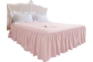 Sängkjol 1 st enkel enfärgad veckad stor bred spets bekväm mjuk en sängkappa (rosa, 120 x 200 cm)