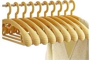 OYUEGE Kleiderbügel aus Kunststoff, extra dicker Kunststoff, breite Schulter, für Erwachsene, 360 Grad drehbar, rutschfest, Standard-Kleiderbügel, ideal für den täglichen Gebrauch, Gelb, 10 Stück