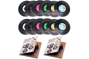 ZHEZHE Personalised 12 PCS Retro CD Record Vinyl Anti-Heat/Slip Drinks Coasters for Coffee Tea Beer Mug Wine Glass BottleTabletop Protection from Water Marks & Damage Home and Bar