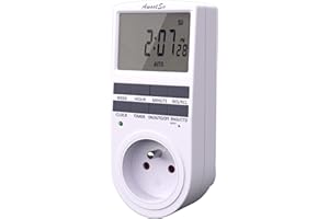 Awootsv Programmateur Prise Électrique et Digitale, with LCD écran avec Compte à rebours Minuterie Numérique Journalier/Hebdomadaire Programmateur Prise 18 Programmes (1 Pack)