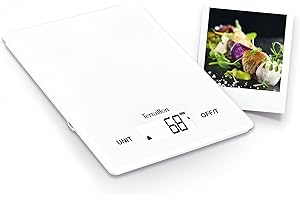 TERRAILLON - SMART USB C - Balance de cuisine électronique, Rechargeable par USB, Ecran LCD rétro-éclairé, Auto ON, Fonction Tare et Conversion Liquide, Capacité 5Kg, Graduation 1 g – Blanc