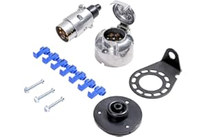 TAEUYYM Enchufes Zócalo Metal de Remolque 7 Pines & Soporte para Montaje Metal Kit, 12V Impermeable Enchufe Zócalo Remolques 7 Pines Hembra Macho, con Almohadilla de Goma, para RV Autos Remolque