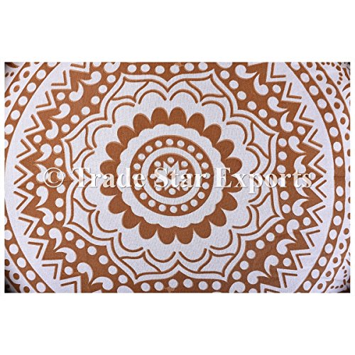 indischen rund Mandala Kopfkissen 81,3 cm groß golden Ombre Boden Kissen, dekorativer Überwurf-, POM POM Outdoor Kissenbezug, Boho Pouf Polsterhocker, Roundie kissenrollen gold - 2