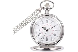 BestFire Pocket Watch Vintage Smooth Quartz Pocket Watch Classic Fob Watch with Short Chain for Men Women - Gift for Birthday Anniversary Day Christmas Fathers Day