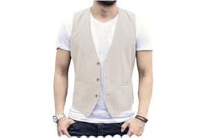 AeoTeokey Men's Linen Vest Cotton Summer Suit Waistcoat Casual for Wedding